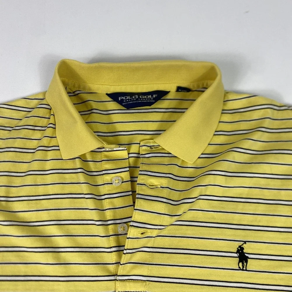Polo Ralph Lauren Polo Golf‎ Shirt Mens Large Yellow Stripe Pima Cotton Classic
